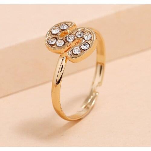Trendy Gold Color S Letters Initial Rings Minimalist Jewelry Rhinestone Adjustable Ring For Women Boho Valentines Day Gifts