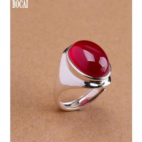 2020 new 100% real S925 pure silver jewelry fashion adjustable new red corundum ring for woman exaggerated generous woman rings