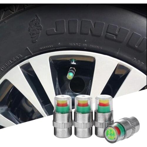 4 Pcs Universal Car Auto Tire Air Pressure Gauge Monitor Valve Caps Dust Stem Caps Pressure Indicator Sensor Eye Alert