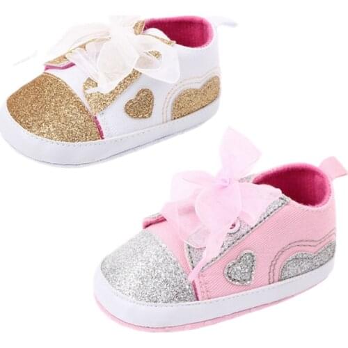 Newborn Baby Girls Breathable Anti-Slip Sequins Heart Print Sneakers Toddler Soft Soled Casual Walking Sports Shoes 2021