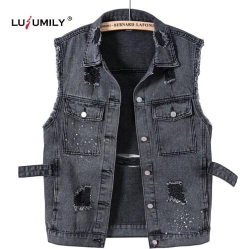 Lusumily Women Denim Vest Fashion Loose Waistcoat Atutmn Sleeveless Cowboy Outwear Coat Casual Tops Sleeveless Jeans Jackets