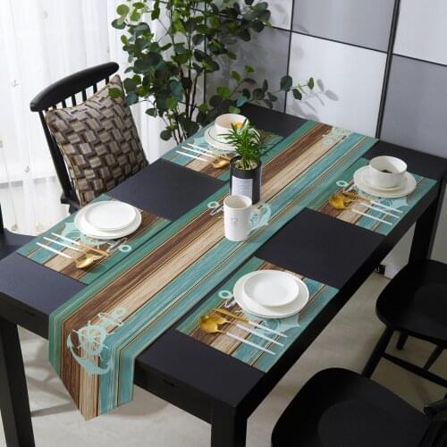 Marine Anchor Planks Retro Table Runner Set Cotton Linen Table Runners Tablecloth Dining Table Mat Home Wedding Table Decoration