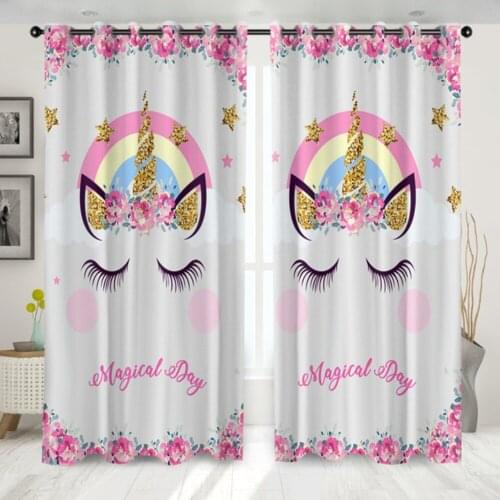 Cartoon Cute Expression Lace Unicorn Digital Printing Curtain Blackout Curtains for Kids Girls Bedroom Tatami Bed Living Room