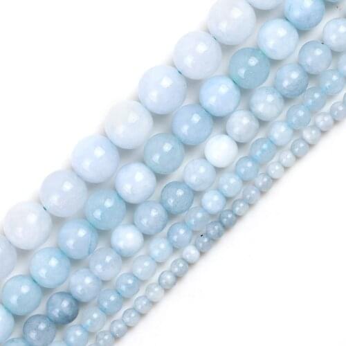 Natural Angelite Stone White Blue Bicolor Smooth Round Loose Spacer Bead For Making Jewelry DIY Bracelet 15'Strand 4/6/8/10mm