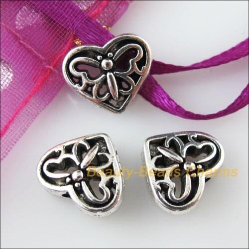 New 25Pcs Tibetan Silver Color Heart Animal Butterfly Spacer Beads Charms 10x12mm