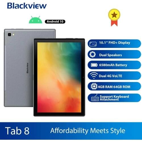 Blackview Tab 8 10.1 inch Android 10.0 Google Play 4G Phone Call Tablets 4GB+64GB Face ID 13.0MP Rear Camera 6580mAh Tablet PC