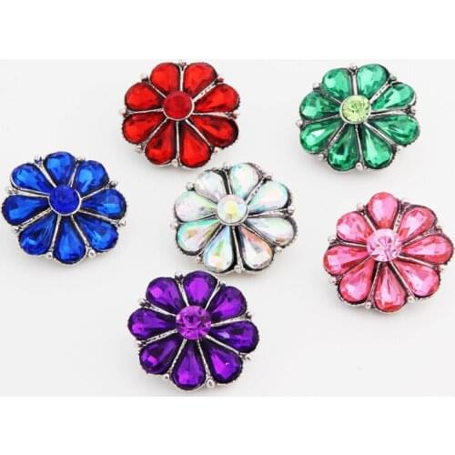 Hot KZ1198 Elegant Flowers Rhinestone 18mm snap buttons fit DIY beauty snaps Bangles necklaces jewelry wholesale