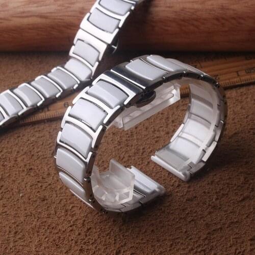 Watchbands new Hot sale Ceramic and Steel Watchband 20mm 22mm White/Silver Bracelet Butterfly Push-Button Clasp For Smartwatch