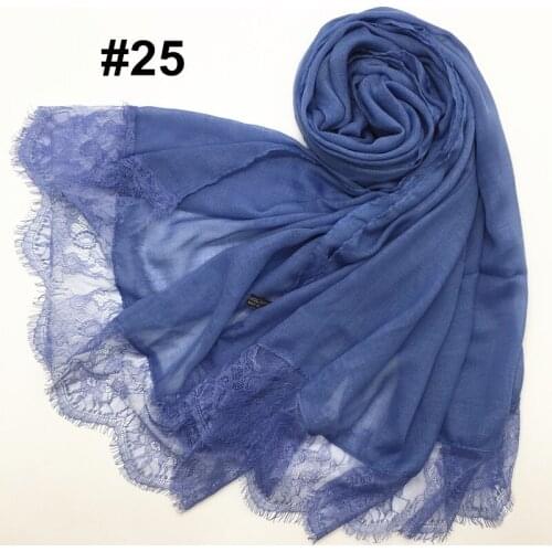 30 colors Hot sale luxury floral lace edges plain solid shawl viscose muslim women hijabs fashion scarf Eid gifts 50pcs/lot