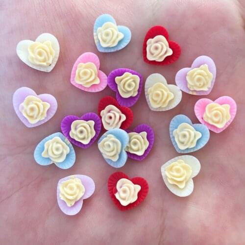 Resin 10mm Heart Kawaii Colourful Flower Flat back Cabochon Stone 100PCS Scrapbook DIY Decor Home Figurine Crafts OW10