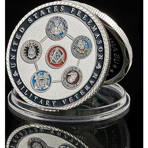 USA Freemasonry Military Veteran Brotherhood Friendship Morality Masonic Silver Metal Crafts Challenge Commemorative Coin