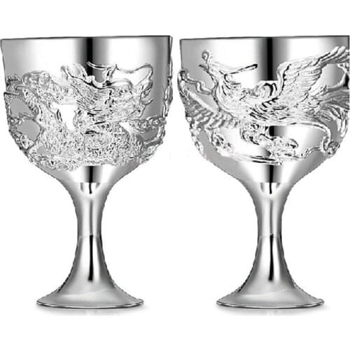 Pure Silver Wine Cup 999 Silver Dragon Phoenix Cup Silver Decoration Gift Customized Wedding Creative Gift