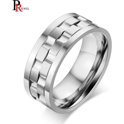 Unique Double Gear Shaped Spinner Rings for Men 9MM Stainless Steel anel masculino Silver Color