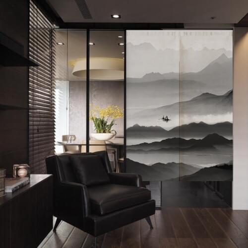 Chinese Japanese Zen mountain ink Linen Door Curtain Noren Restaurant Kitchen Bedroom Curtains Home Decor Customizable curtain