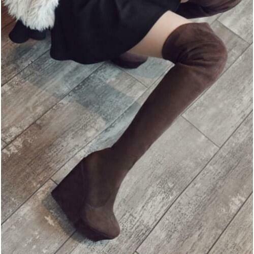 Womens Platform Wedge High Heels Winter Over The Knee Boots Stretchy Shoes Suede Leather 4Colors New 2022