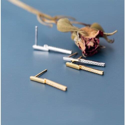 MloveAcc Long Bar Stud Earrings for Women Clear CZ Ear Studs Jewelry Korean Style Wedding Statement Earrings