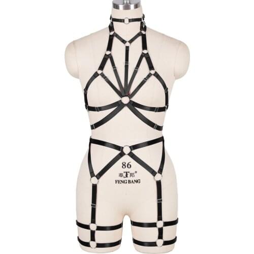 Harajuku Harness Bondage Hollow Bra Fetish Erotic Lingerie Set Sexy Restraint Neck Straps Exotic Costumes Suspender Belt Garter