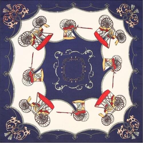 POBING 100% Silk Scarf Woman Carriage Chain Print Square Scarves Luxury Bandanas Small Hijab Foulards Lady Tie Headband 53x53CM