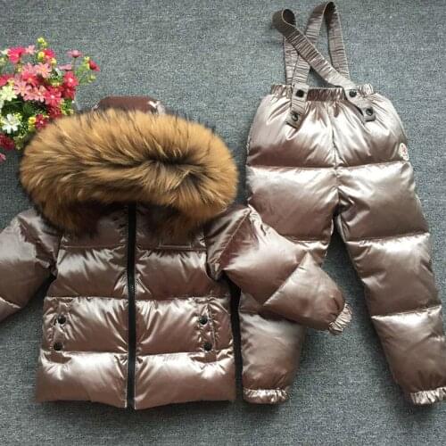 Winter Down Baby Boy Snow Suit Hooded Fur Kids Girl Warm Ski Set Sport Overall Children Outfit Outdoor Toddler Sportwear Clothes