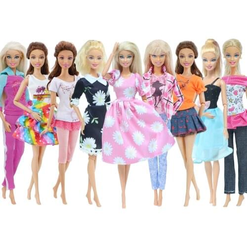 BJDBUS 2 Sets Outfits Tops Bottoms Handmade Shirt Pants Skirts Jeans Dress Lovely Accessories Clothes for Barbie Doll Girl Toys