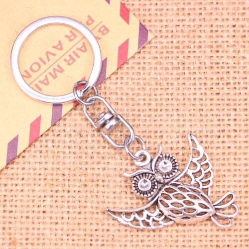 20pcs New Fashion Keychain 36*35 mm flying owl Pendants DIY Men Jewelry Car Key Chain Ring Holder Souvenir For Gift