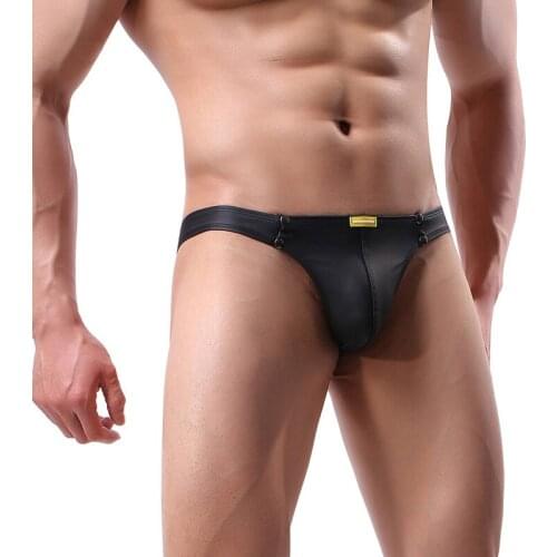 4PCS Men Thong G-string Jockstrap PU Leather Button Open Crotch Gay Panties Lingerie Mannen String Latex Underwear Tanga Thongs
