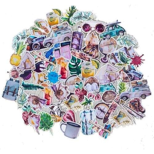 70PCS Creative Travel Stickers Watercolor Travel Car Scrapbook Album Diary Card DIY Making Decorative Stickers