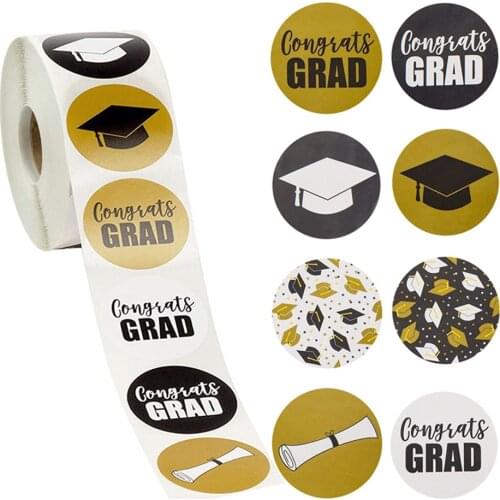 8 designs Round graduation stickers graduation caps and diploma labels student stationery grad stickers