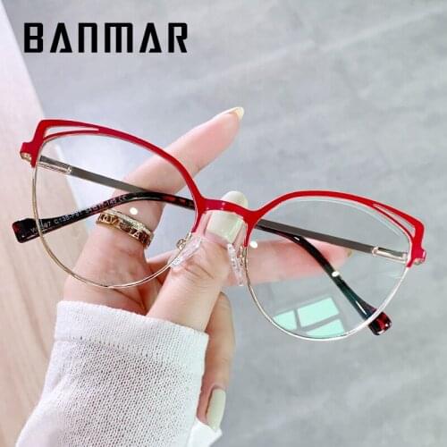 BANMAR Cat Eye Anti Blue Light Optical Glasses Frames Metal Women Men TR90 Fashion Computer Eyeglasses