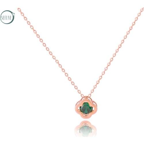 Beflye 18k rose gold tourmaline four leaf grass set chain au750 pure gold necklace + pendant 2019 classic fashion jewelr