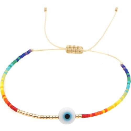 Go2boho Lucky Evil Eye Bracelet For Girl Delica Miyuki Beads Bracelets Bohemian Rainbow Bead Jewellery Adjustable Rope Jewelry