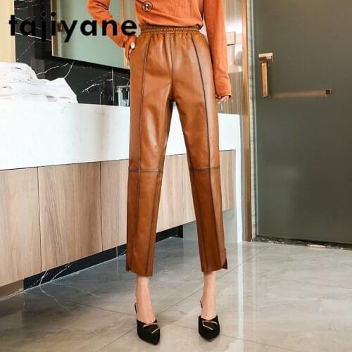 Pants Women for Real Sheepskin High Waist Trousers Woman Genuine Leather Pants Plus Size Clothes Ropa Mujer TN2773