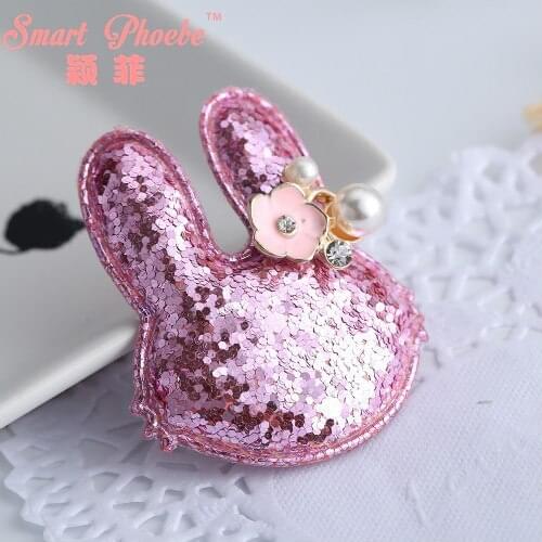 Boutique 20pcs Fashion Cute Glitter Rabbit with Flower Bead Hairpins Solid Kawaii Bunny Hair Clips Princess Headwear Accessories
