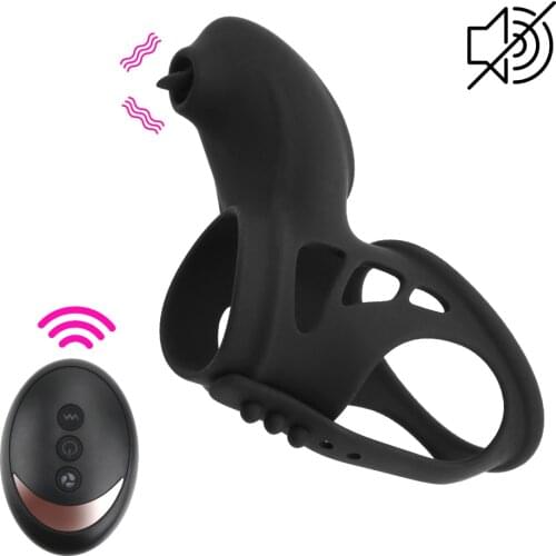 Delay Ejaculation 10 Speeds Cock Ring Vibrator USB Charging Vibrating Penis Rings Tongue Lick Clitoris Vibrators Adult Toys