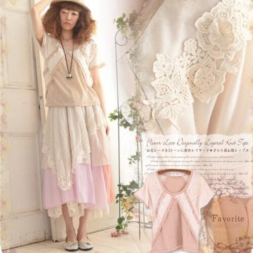 Harajuku Mori Girl Summer Sweet Floral Embroidery Tops Women Casual Short Sleeve Patchwork Female Kawaii T-shirt Tees Tops