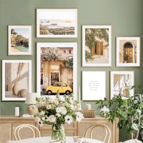 Monstera Leaf Shape Door Street Car Quote Wall Art Canvas Painting Nordic Posters And Prints Wall Pictures For Living Room Decor