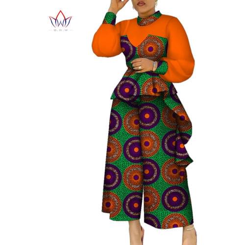African Print Cotton Suit Woman Plus Size 2 Pieces Top Shirts and Big Pants Set African Traditional Dashiki Clothing BRW WY9329