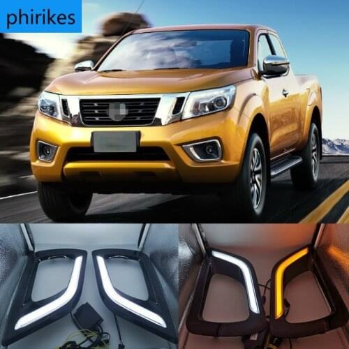 Black gloss cover For Nissan Navara NP300 2015 2016 turn Signal style Relay 12V LED Daytime Running Light DRL with fog lamp hole