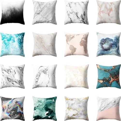 Nordic Style Marble Print Square Decorative Throw Pillow Cover Marbling Polyester Pillow Case Cushion Cover for Bed Sofa Car