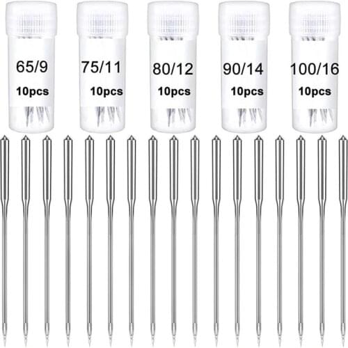 LMDZ 50Pcs Sewing Machine Needle Sharp Universal Regular Point for All Low Shank Snap-On Singer Brother Janome Sewing Machine