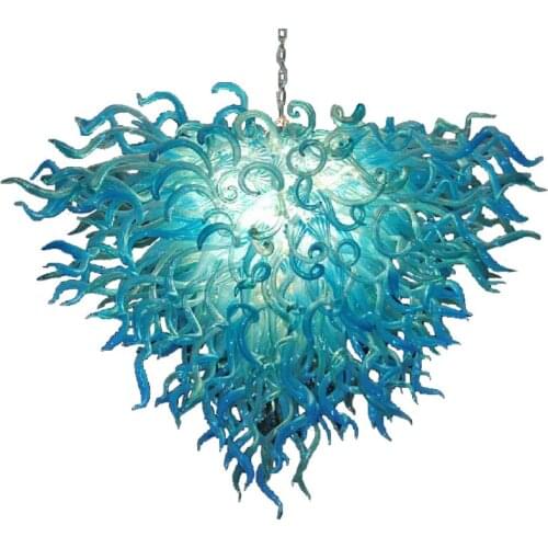 Italian Hand Blown Glass Chandelier Aqua Blue 100 by 70 CM Modern Hanging Led 110-240v Pendant Lights House Decor Living Room
