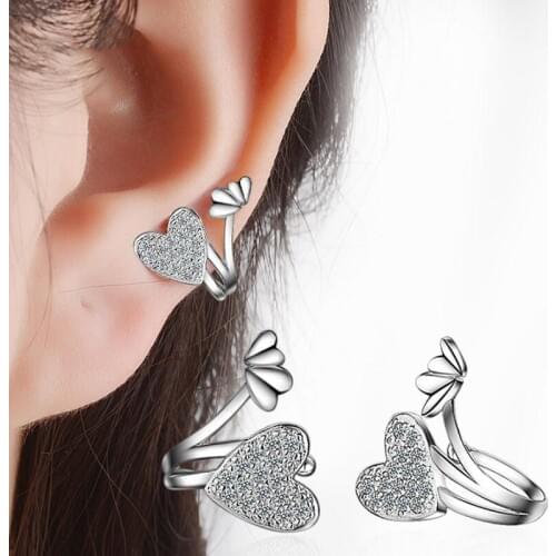 Cute Heart AAA Zirconia Ear Clip on Earrings without Piercing Rose Gold Color Cuff Earrings Party Jewelry Gifts for Women