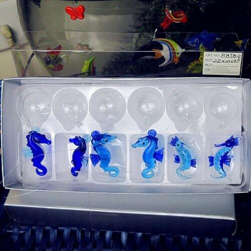 6pcs Hand Blown Glass hippocampus miniature Figurines Floating glass fish aquarium decoration pendant Fish tank animal statues