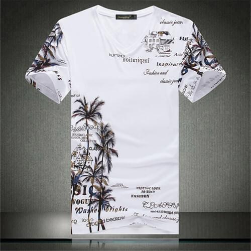 Coconut tree letters pattern printing fashion casual short-sleeved t shirt Summer 2018 New high-quality cotton t shirt men M-4XL