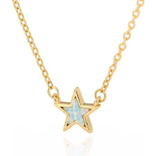 Fashion Five-Pointed Star Necklace For Women Stainless Steel Green Stone Opal Vintage Choker Simple Christmas Jewerly Gift