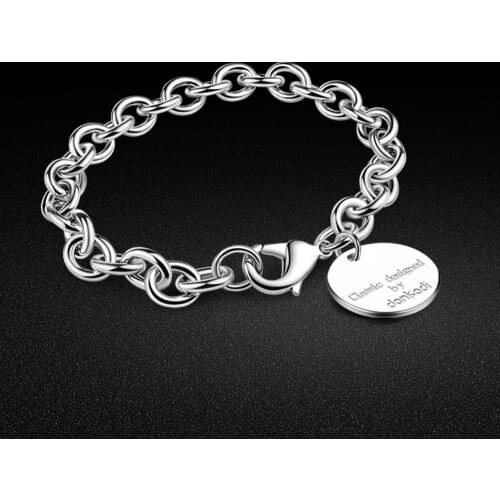 Fashion women silver bracelet 925 sterling silver bracelet simple style round pendant design solid silver bracelet 20cm Size