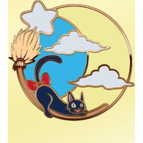 Cartoon Anime Broomstick Jiji Cat Moon Enamel Brooch Pin Backpack Hat Bag Collar Lapel Pins Badges Fashion Jewelry Accessories