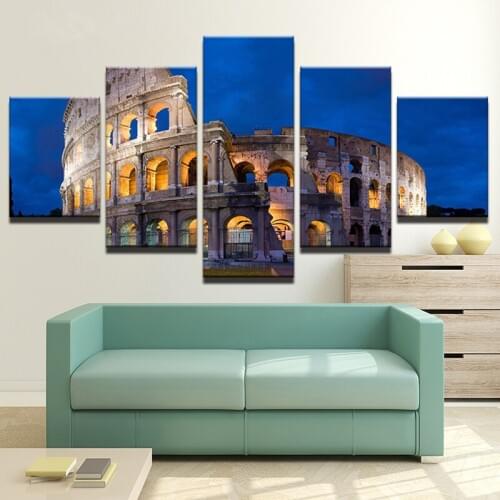 Canvas Wall Art Modular Pictures Castle Landscape Living Room HD Printed Poster Frame 5 Piece Colosseo Colosseum Painting