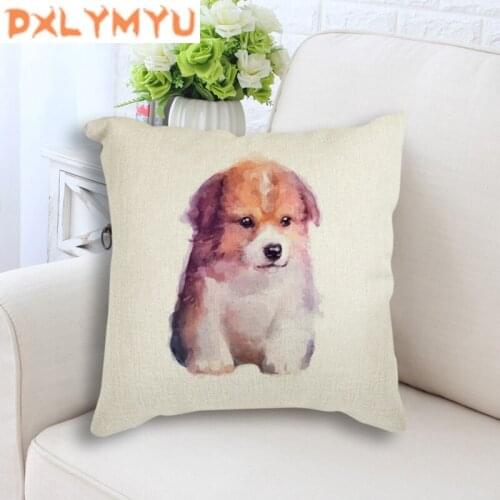 Watercolor Cartoon Dog Animal Printed Pillowcase Nordic Linen Cotton Cushion Decorative Pillow Home Decor Sofa Throw Pillows