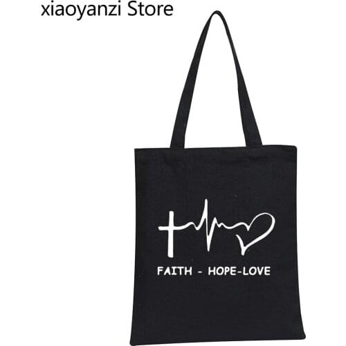 New Handbag Style Faith Hope Love Christian Shoulder Bags Funny christianity god Gift Casual Eco Reusable Canvas Shopping Bags